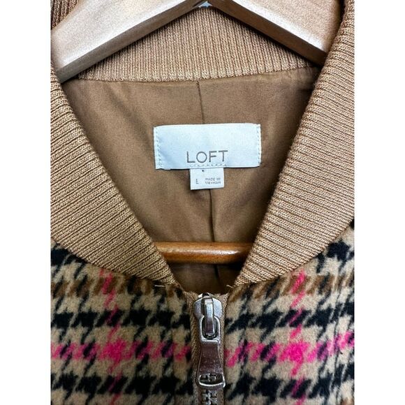 LOFT Vintage-Style Plaid Bomber Jacket with Pink Accents Retro Zip-Up Size L - Picture 3 of 3